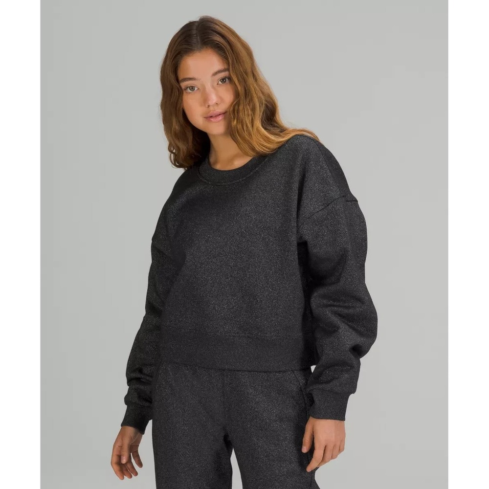 Lululemon Sweatshirt Women's 10 Black/Gray Spark Perfectly Oversized Crop Crew